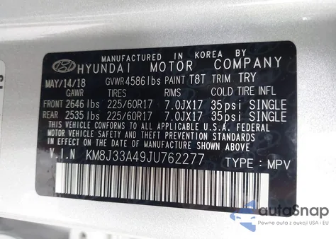 2018 Hyundai Tucson Sel Plus from USA, damaged, VIN KM8J33A49JU762277